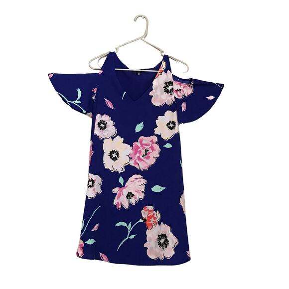 Kaari Blue Cold Shoulder Dress Size Small Petite Floral KAARI Blue - Picture 1 of 3